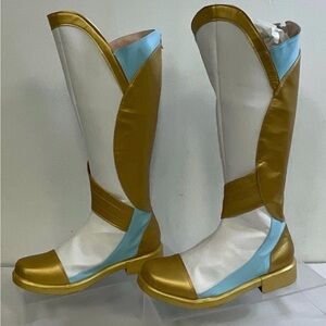 Stylish Gold and White Cosplay Costume Women's Boots with rubber sole.